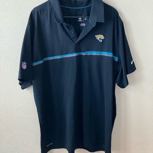 NFL ONFIELD APPAREL Other - 🔔2/$15 XXL NIKE NFL JACKSONVILLE JAGS DRI-FIT BLACK & SILVER TEAL STRIPE POLO